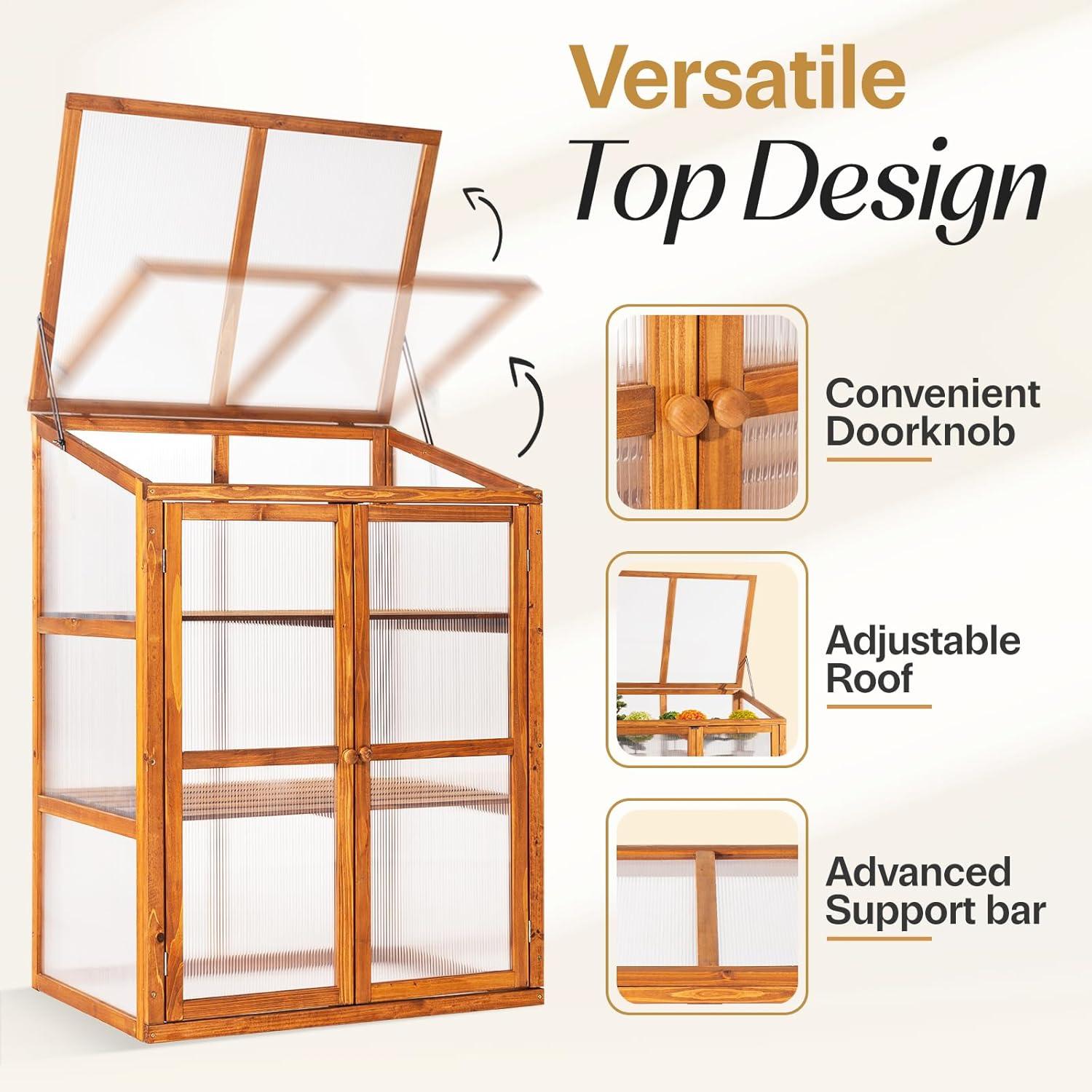 Wood Cold Frame Greenhouse for Outdoors, 2-Tier Greenhouse Cabinet