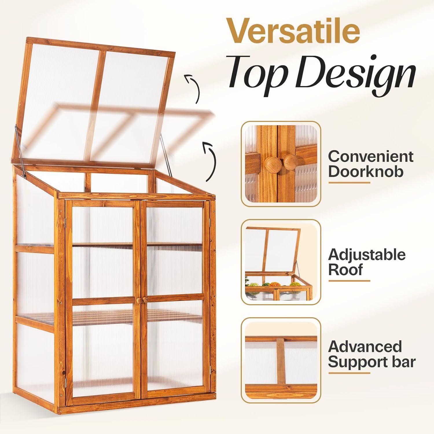 Bme Wood Cold Frame Greenhouse for Outdoors, 2-Tier Greenhouse Cabinet