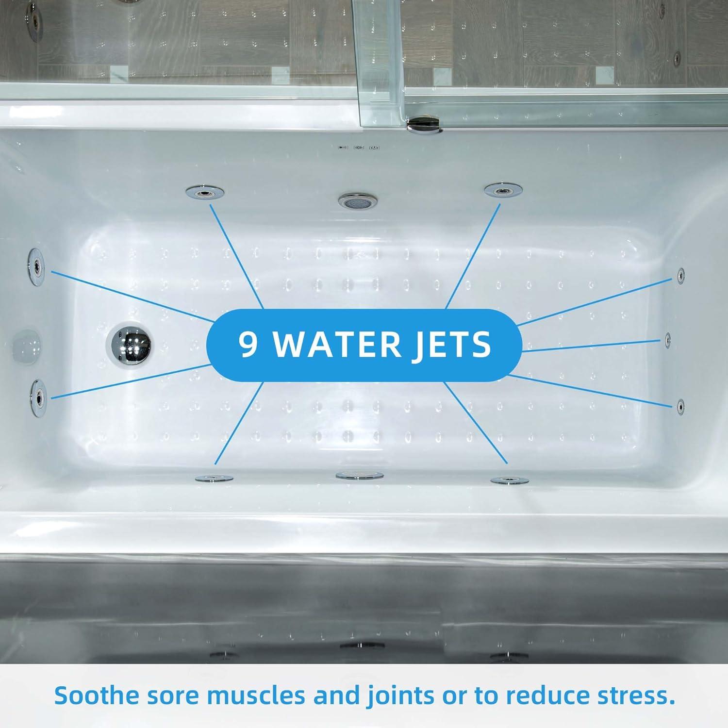 WoodBridge 60" X 30" Alcove Acrylic Rectangular Whirlpool Heated Jetted Tub In White With Drain and Overflow BS666-R-CH01