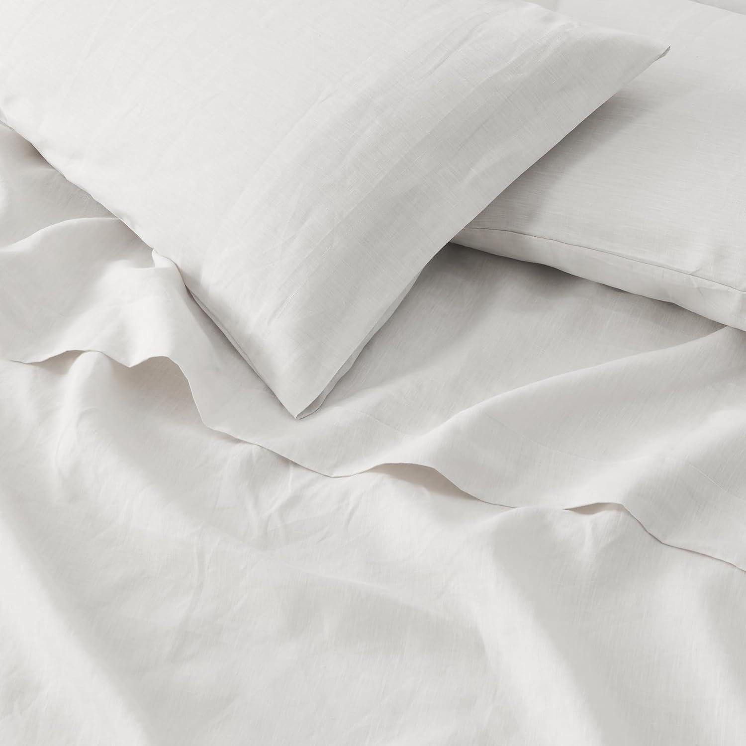 Great Bay Home 100% European Flax Linen Bed Sheet Set, Lightweight, Breathable, 4 Piece Sheet Set (Moss, King)