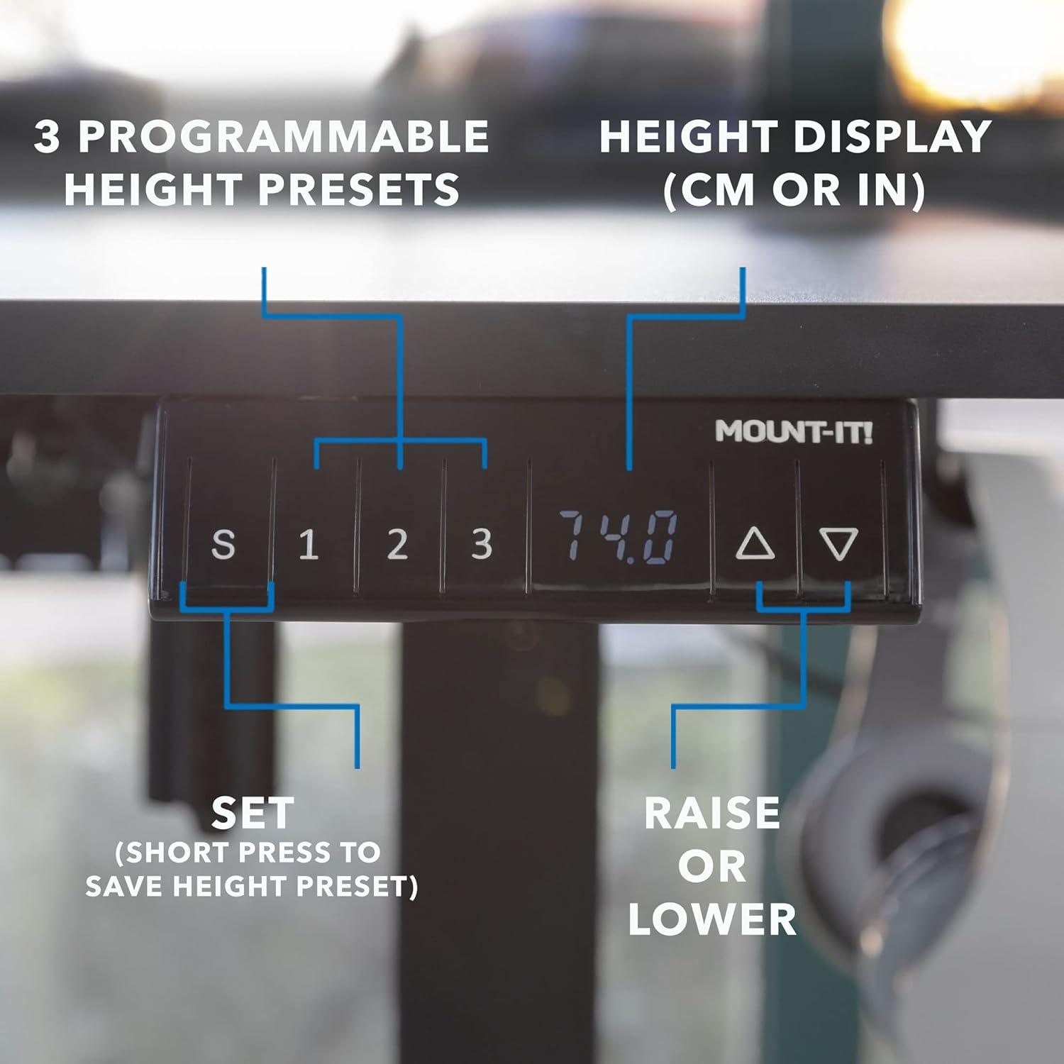 Mount-It! Large Electric Height Adjustable Desk for Corners, Automatic Standing Desk with Smooth Ergonomic Height Adjustment from 28.3" to 46.5"