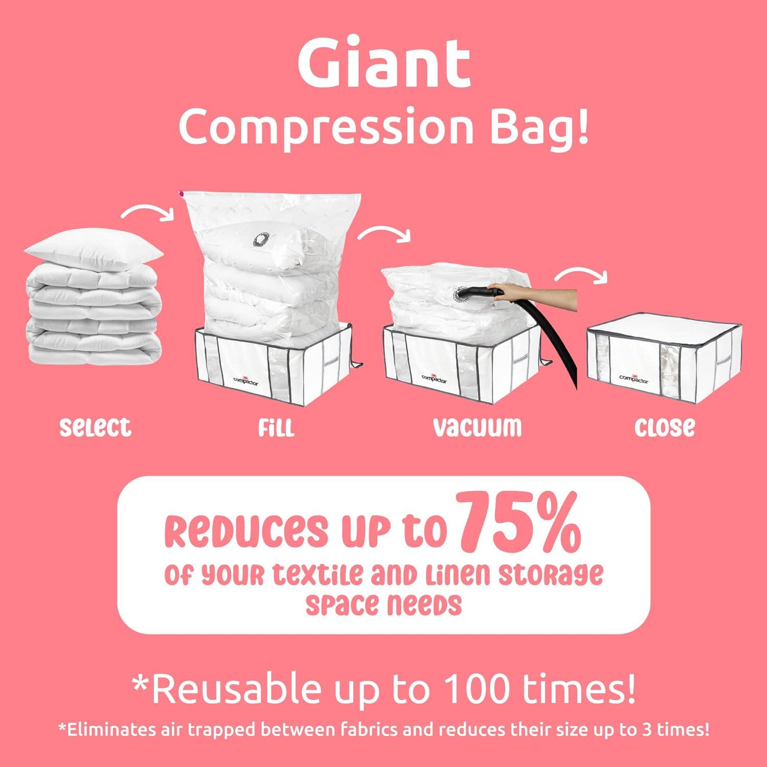 Compactor XXL, Vacuum Storage Bags, Vacuum Seal Bags for Clothing with Semi-Rigid Box, Cube Storage Organizer for Comforters & Blankets