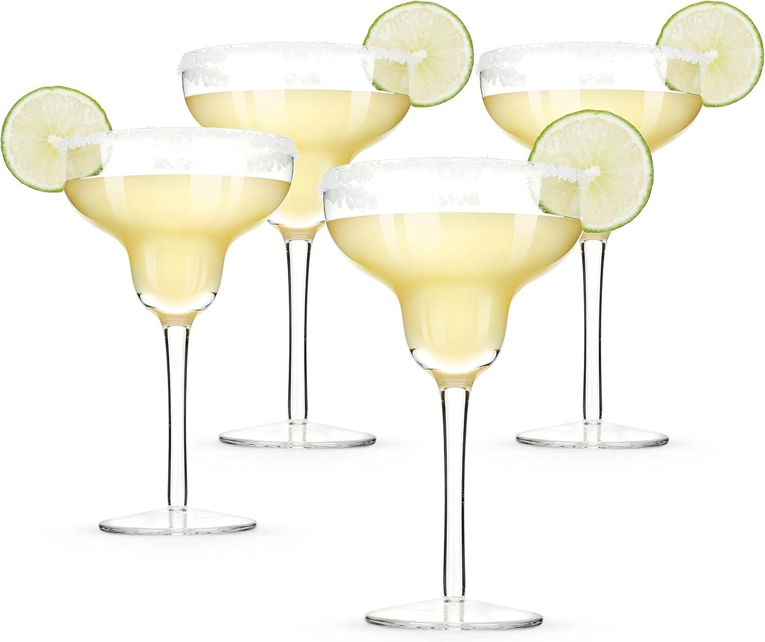 True Margarita Glass, Crystal Stemmed Cocktail Glasses, Dishwasher Safe, Mixed Drink Glasses, Daquiri Glass Holds 10 oz., Set of 4, Clear