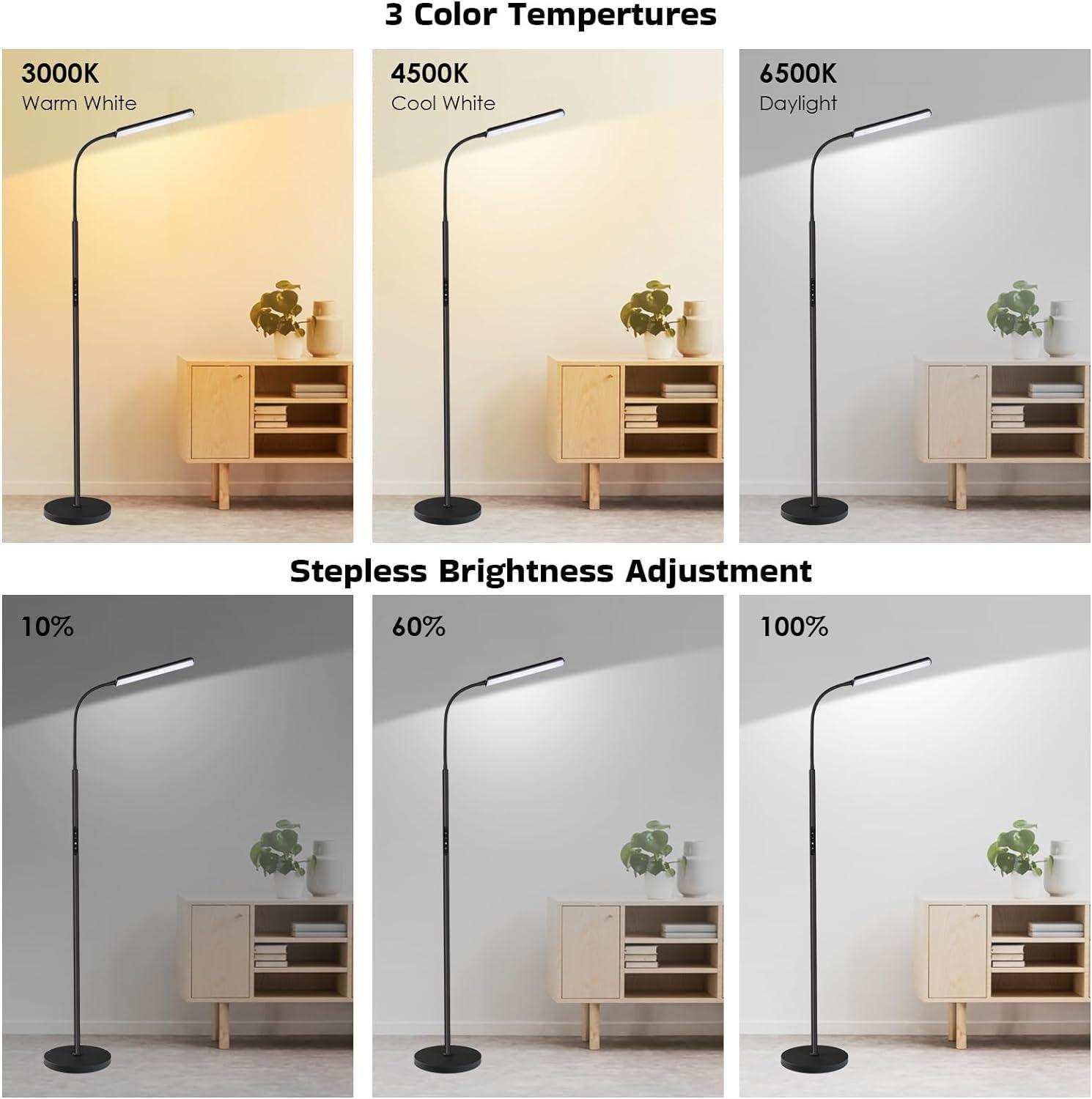 Dimunt LED Floor Lamp, Bright 15W Floor Lamps for Living Room with 1H Timer, Stepless Adjustable 3000K-6000K Colors & Brightness Standing Lamp with Remote & Touch Control Reading Floor Lamps