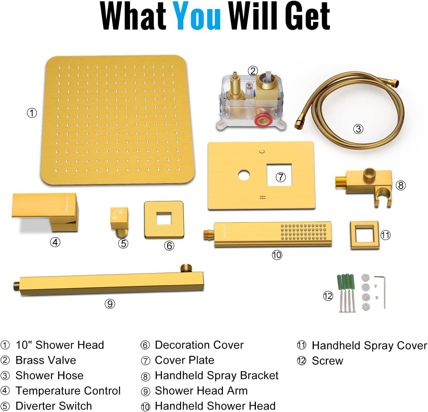 EMBATHER Black Shower System 12 Inches Shower Faucet Set with Square Rain Shower Head and Handheld For Bathroom, Matte Black Shower Combo Set Wall Mounted (Rough-in Valve & Trim Included)