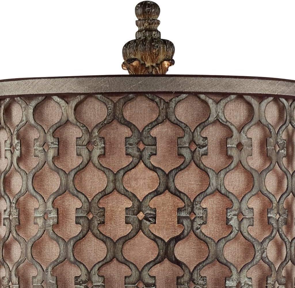 Regency Hill French Buffet Table Lamp Beige Scroll Metal Lattice Candlestick Framed Cylinder Shade for Dining Room