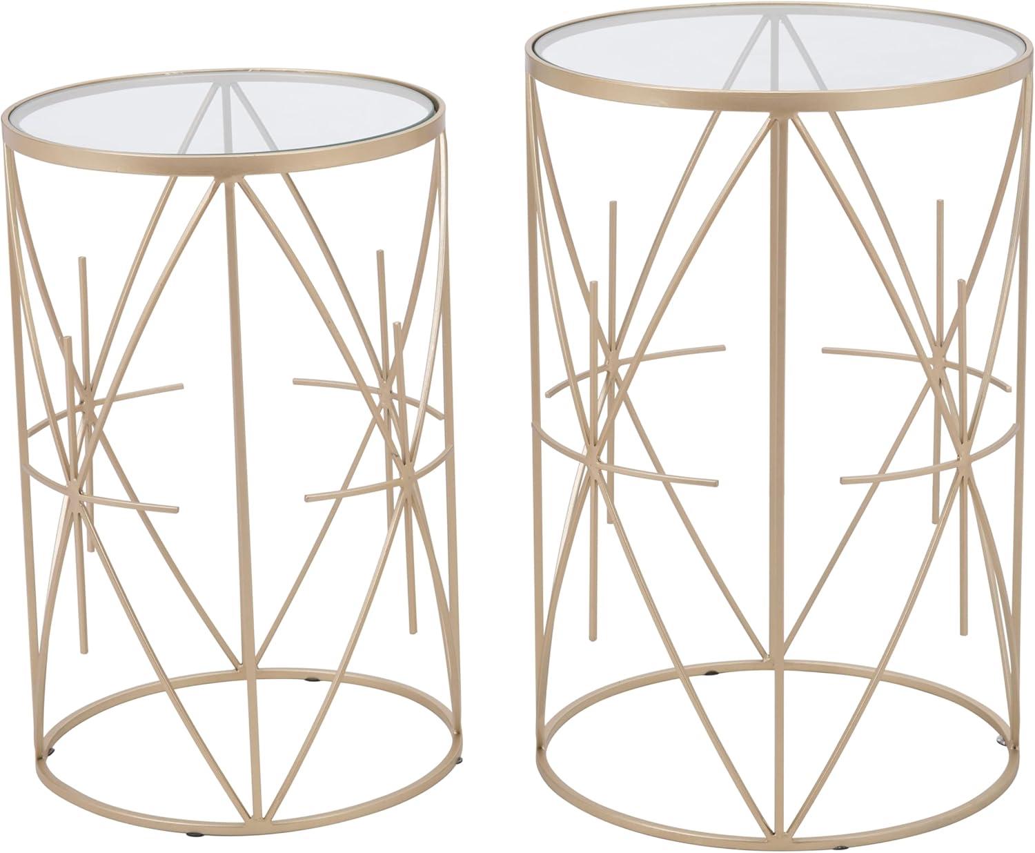 Hadrian Gold Side Table Set 2-Piece Round Tables White Top Modern Decor