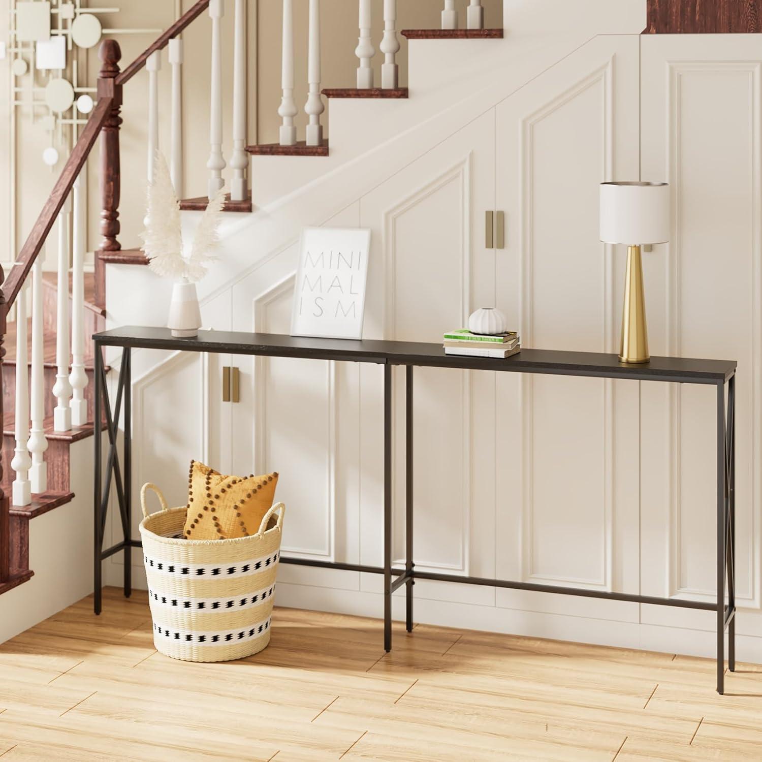 70.9'' Black Metal Extra Narrow Console Table with Storage