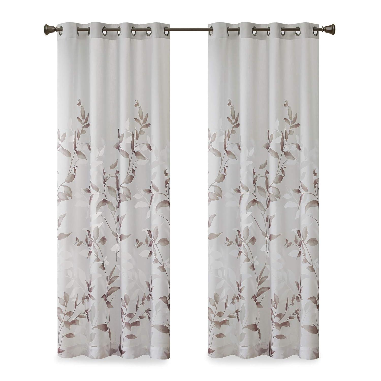 Madison Park Cecily Floral Printed Burnout Sheer Grommet Single Curtain Panel