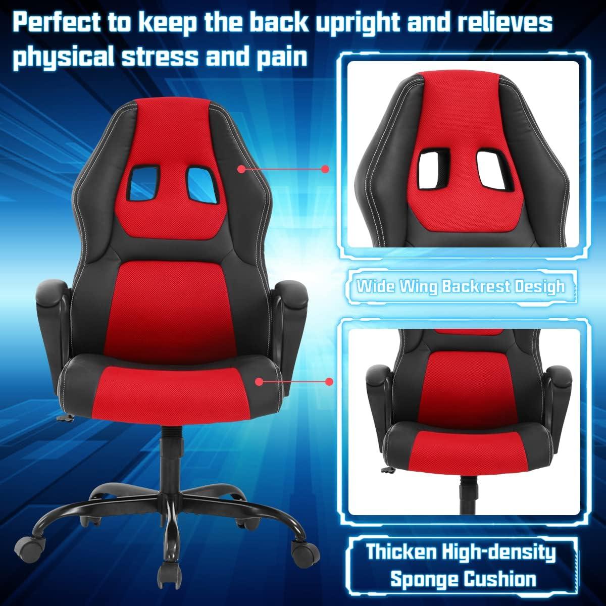 Dkelincs Gaming Chair Adjustable Game Chair PU Leather Computer Chair High Back Office Desk Chair with 360° Rolling Wheels & Lumbar Support for Teen, Red
