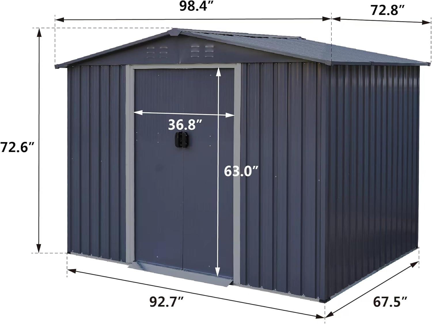 Dark Gray 8 x 6 FT Metal Outdoor Storage Shed with Sliding Doors