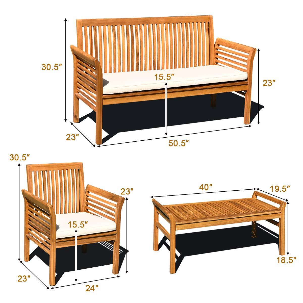 4 PCS Outdoor Wood Sofa Set Padded Patio Conversation Table Chair Set