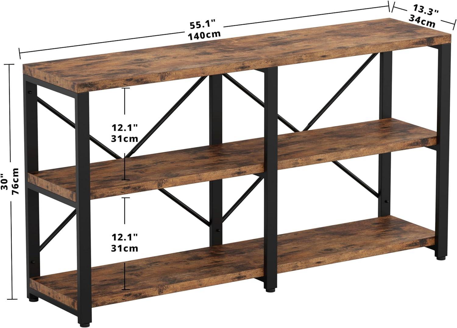 IRONCK 55" 3-Tier Rustic Entryway Console Table Vintage Brown for Living Room