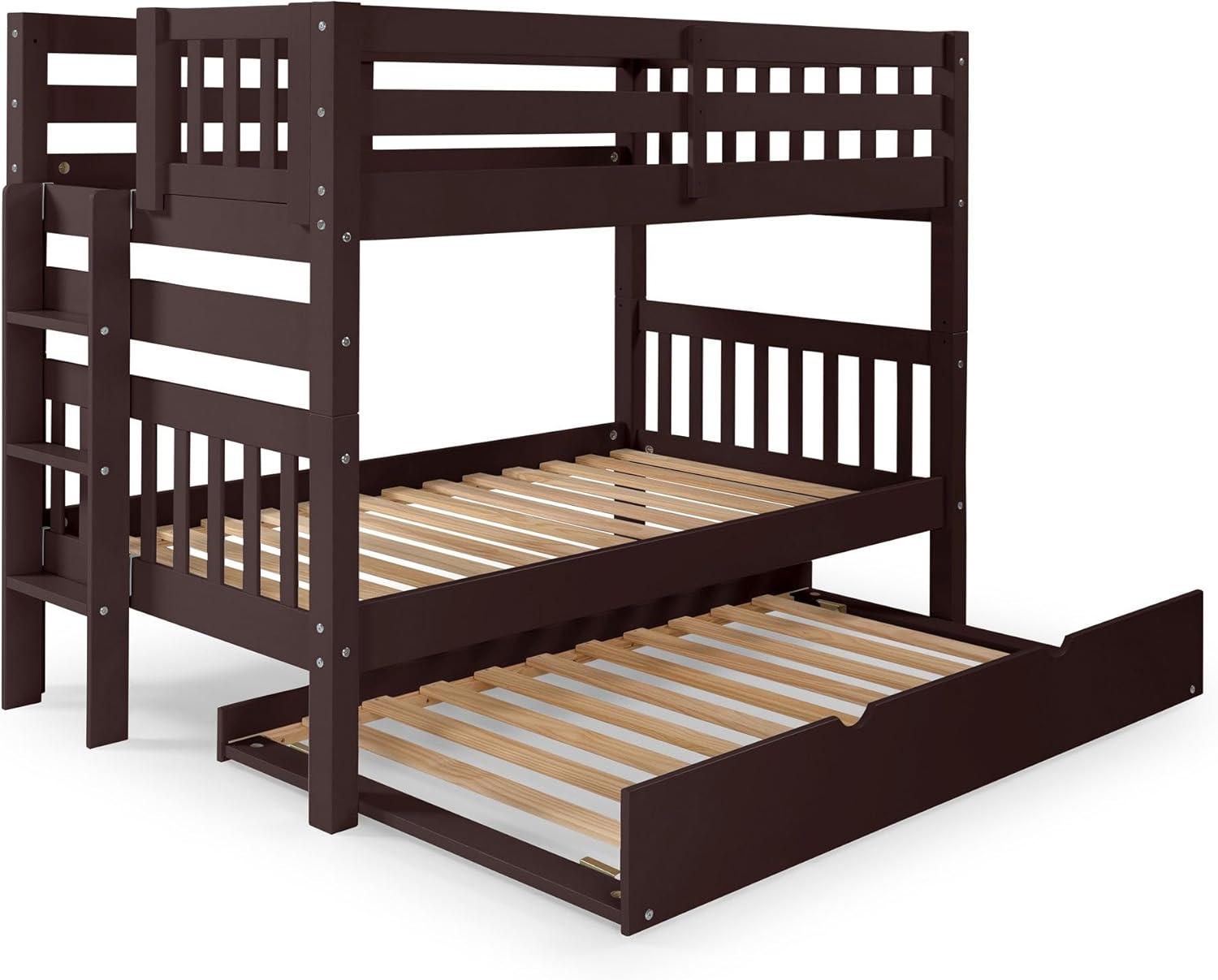 Bedz King Bunk Beds Twin over Twin Mission Style with End Ladder and a Twin Trundle, White