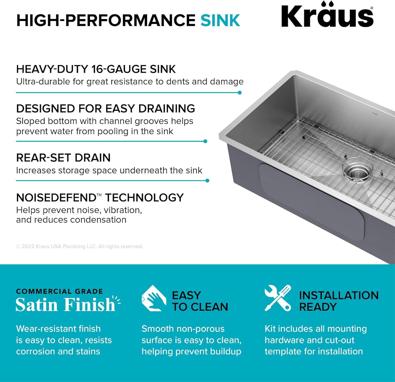 KRAUS Standart PRO™ Undermount 16 Gauge Stainless Steel Kitchen Sink