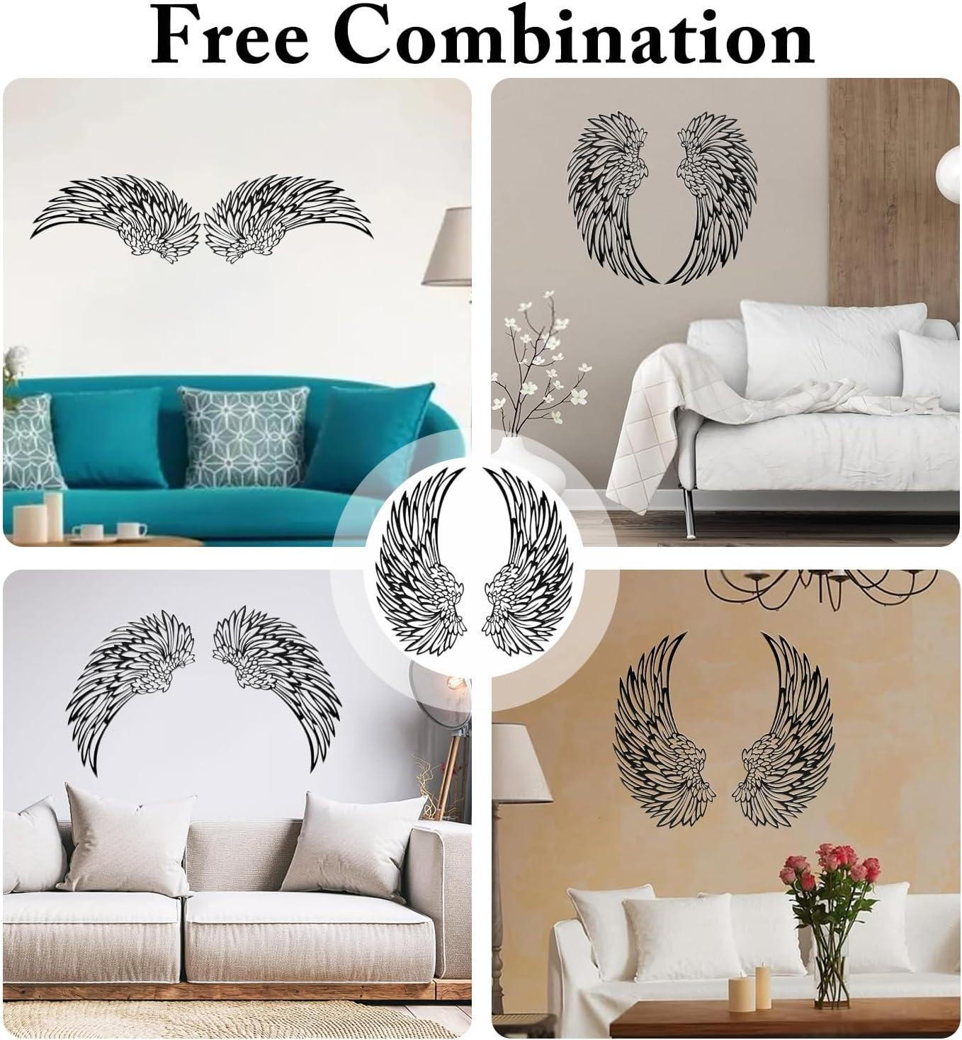 Angel Wings Metal Wall Art, Hilingoto Metal Wall Art, 1 Pair Angel Metal Wall Art with Led Lights Wall Art Decoration Ornament Angel Metal Wall Decor Mother's Day Hanging Decoration Crafts