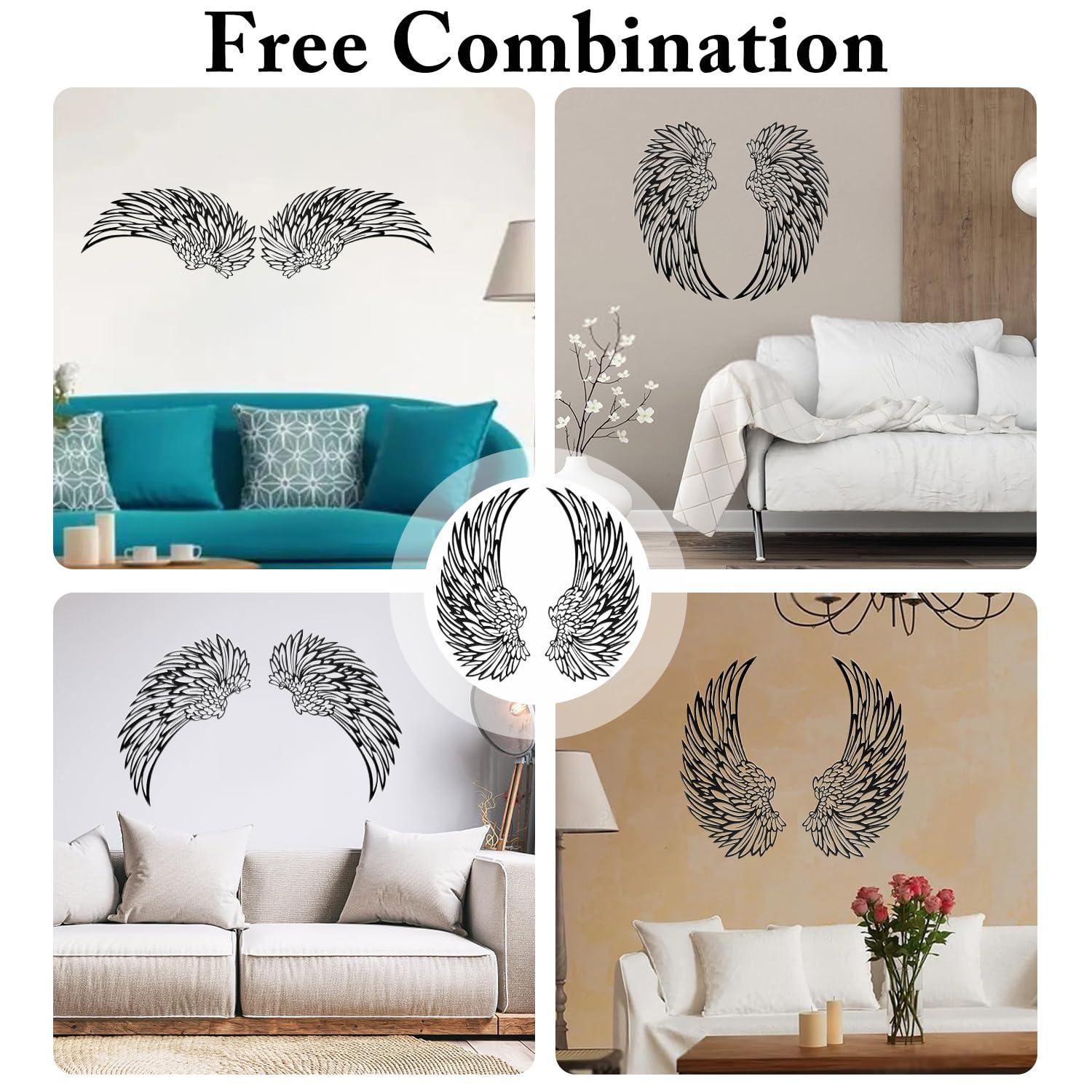 Angel Wings Metal Wall Art, Hilingoto Metal Wall Art, 1 Pair Angel Metal Wall Art with Led Lights Wall Art Decoration Ornament Angel Metal Wall Decor Mother's Day Hanging Decoration Crafts