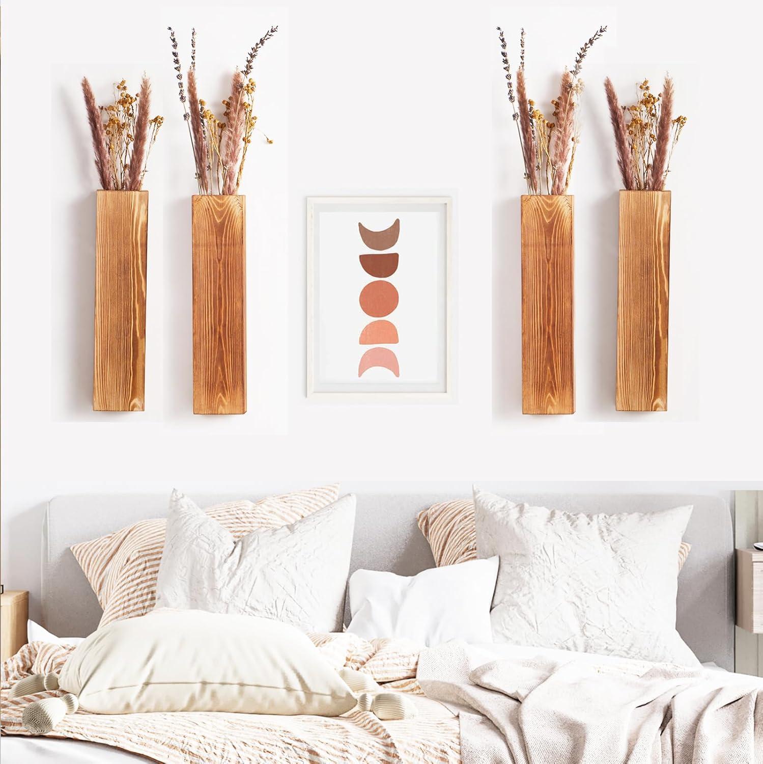 Wall Planters for Indoor Plants Modern Farmhouse Wooden Pocket Wall Vases for Dried Flowers and Faux Plants 4 Pack