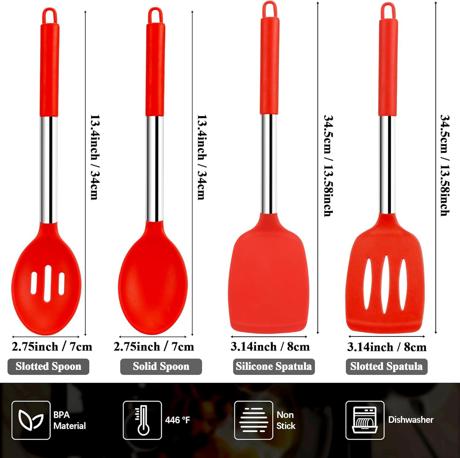 Premium Silicone and Steel Cooking Utensil Set, Red