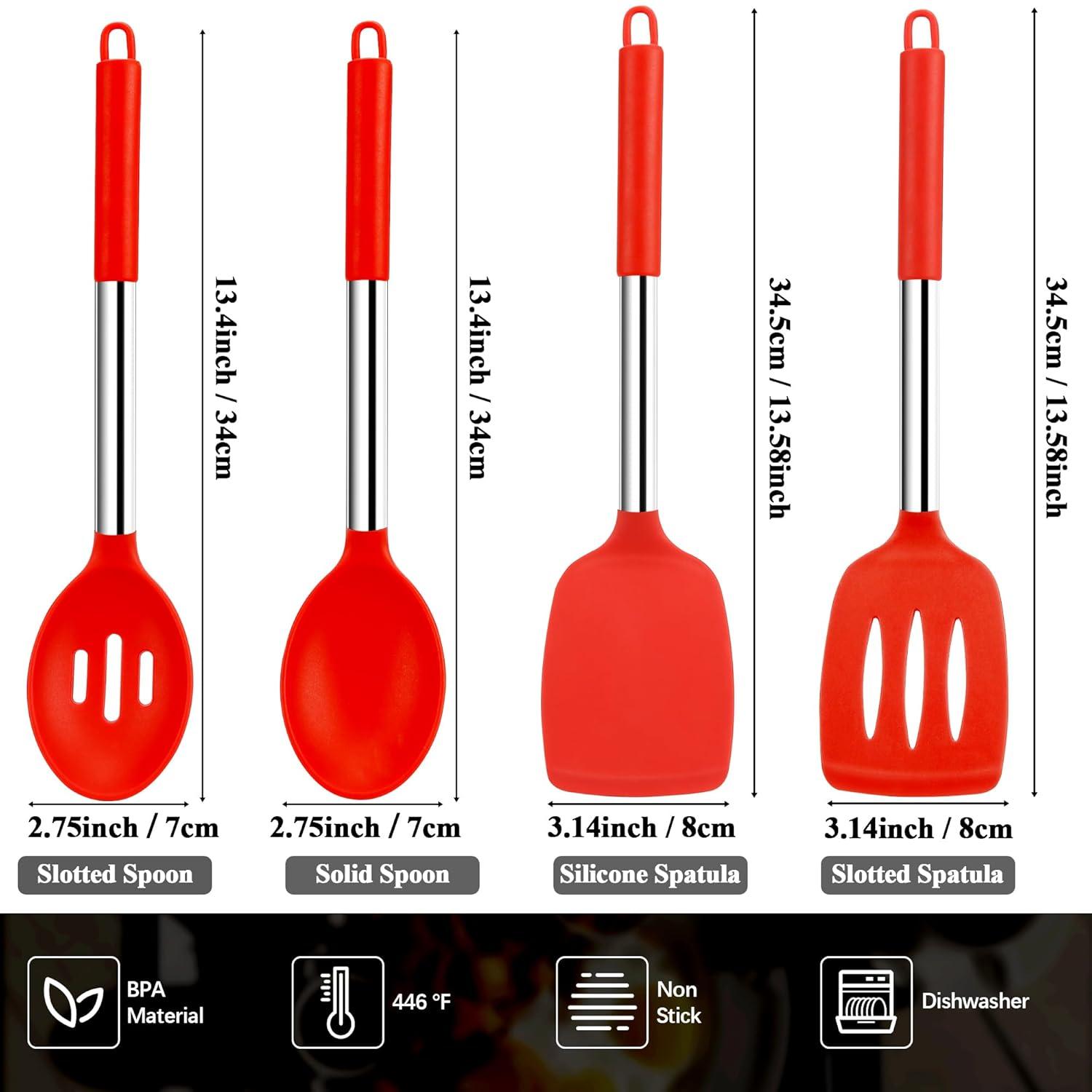 Premium Silicone and Steel Cooking Utensil Set, Red
