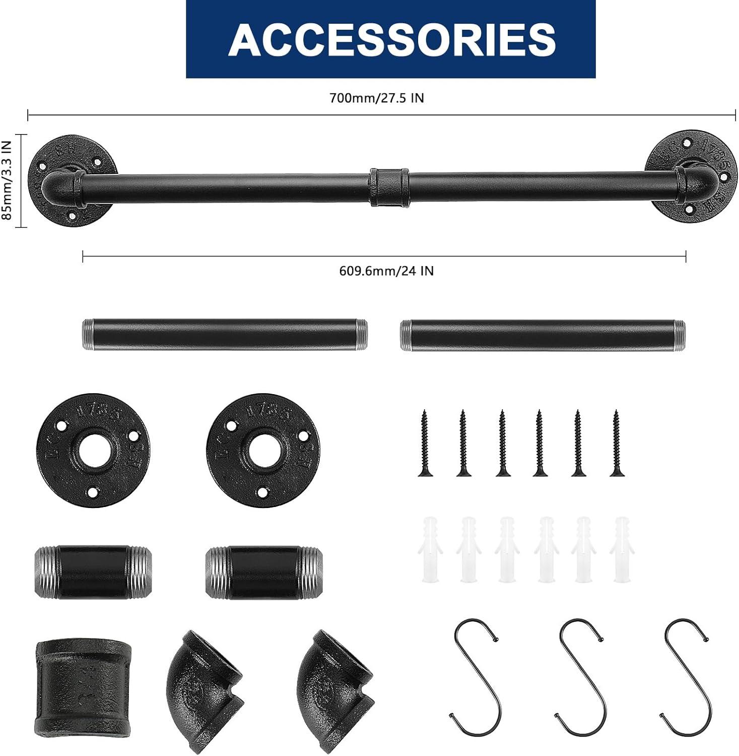 NearMoon Industrial Pipe Towel Bar, Heavy Duty Bathroom Hardware Towel Holder Accessory, Wall Mounted DIY Rustic Iron Bathroom Towel Rack Holder (24 Inch, Black)