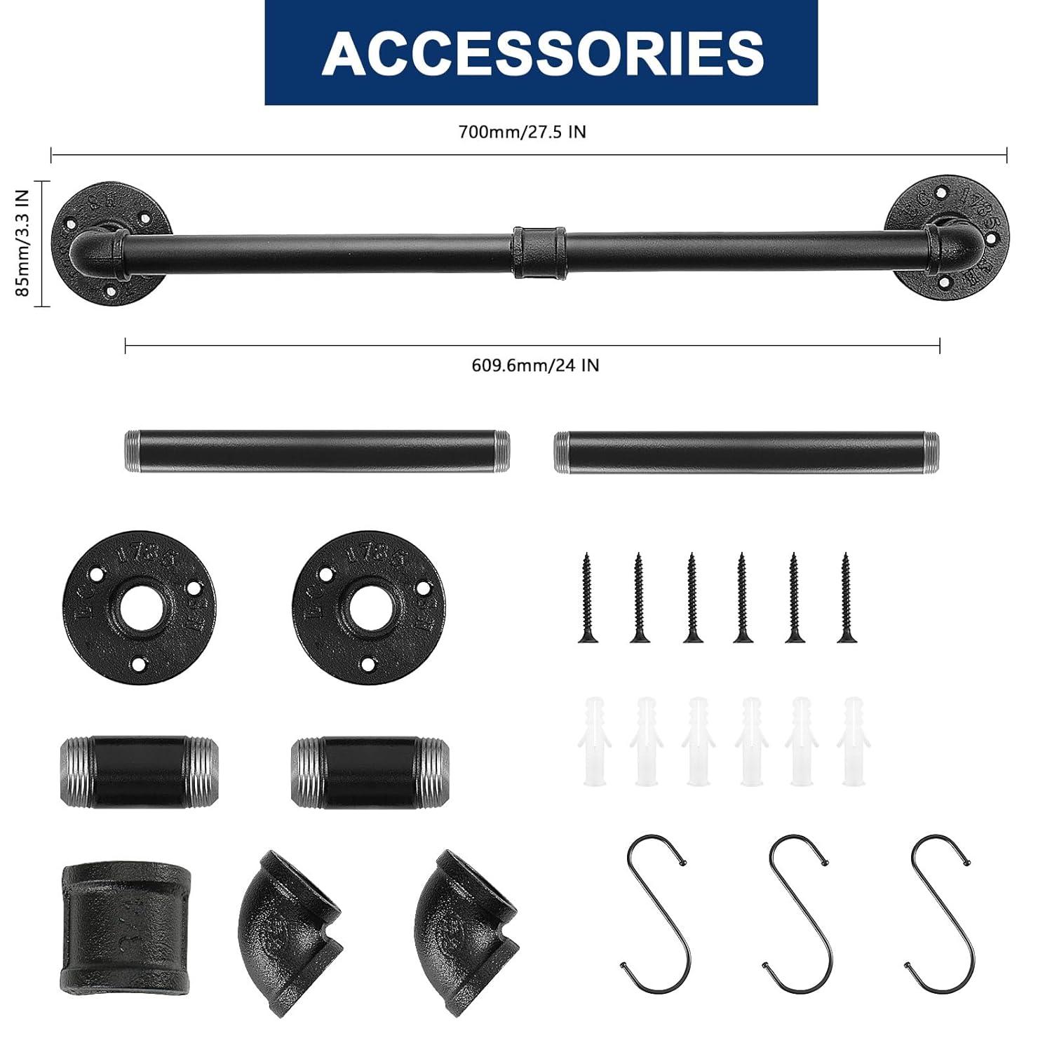 NearMoon Industrial Pipe Towel Bar, Heavy Duty Bathroom Hardware Towel Holder Accessory, Wall Mounted DIY Rustic Iron Bathroom Towel Rack Holder (24 Inch, Black)