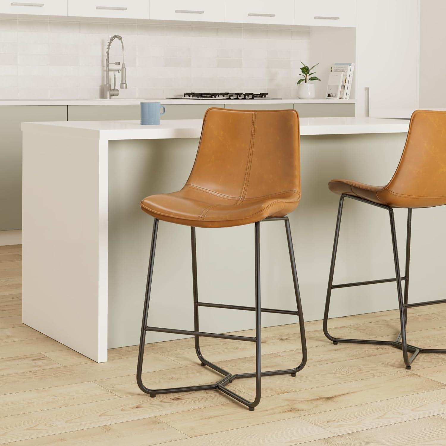 Glamour Home Amery 25.75 in. Faux Leather Counter Stool - Set of 2