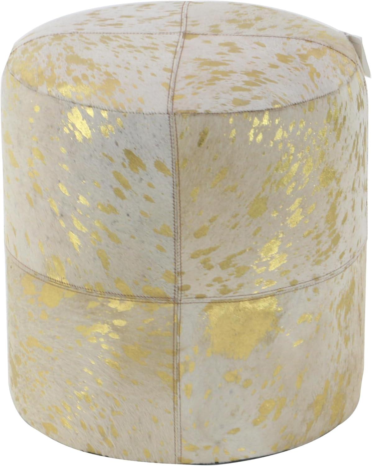 DecMode 16" x 17" Gold Leather Handmade Stool with Gold Foil Paint, 1-Piece