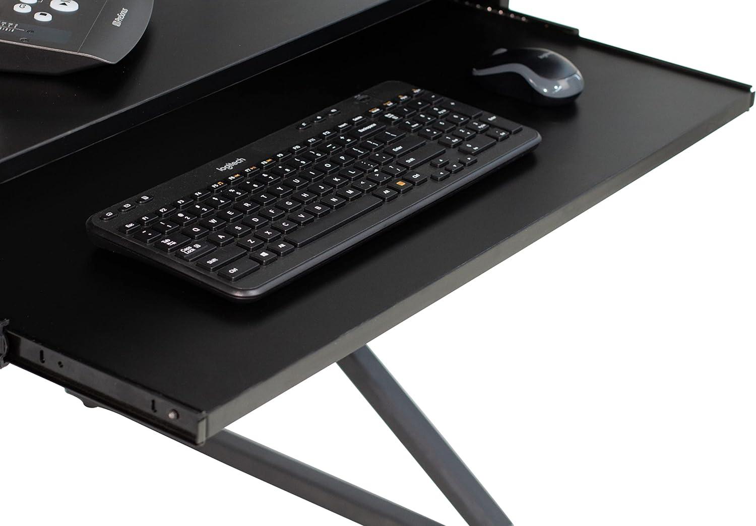 Compact Black Steel Studio Desk with Slide-Out Keyboard Tray