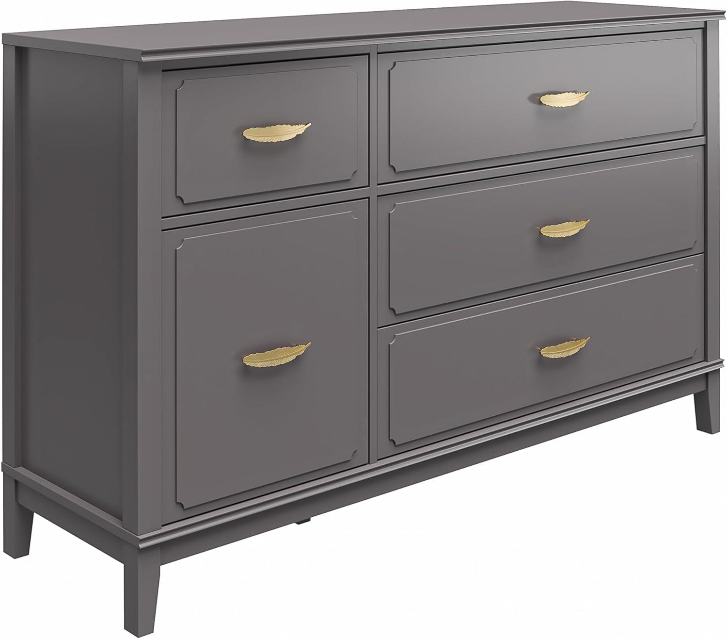 Graphite Gray Glam Wide Dresser with Gold Feather Pulls