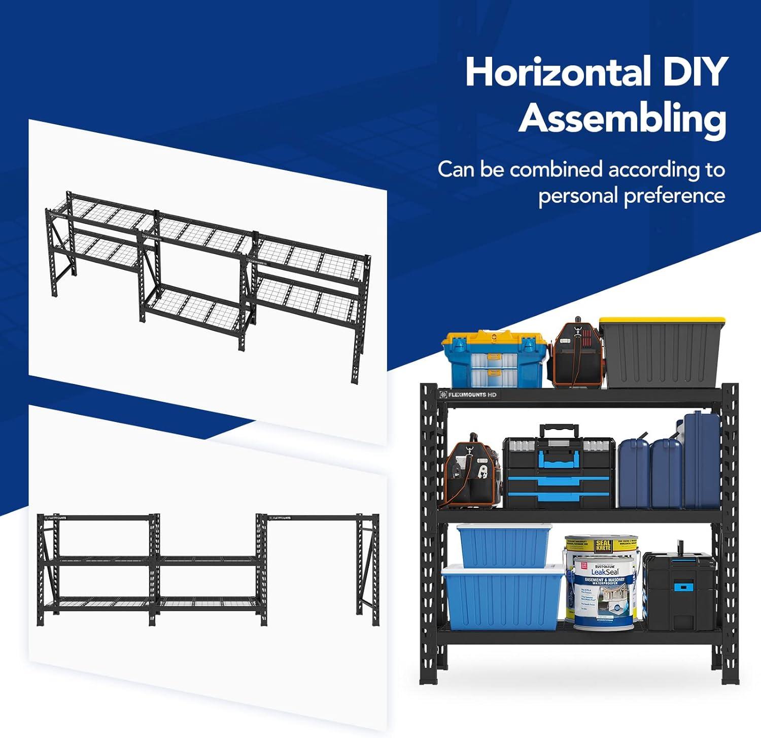 Garage Shelving, 3-Tier Heavy Duty Adjustable Shelf, 4650 lbs Weight Capacity Storage Rack, 4 Feet Tall Industrial Metal Shelving