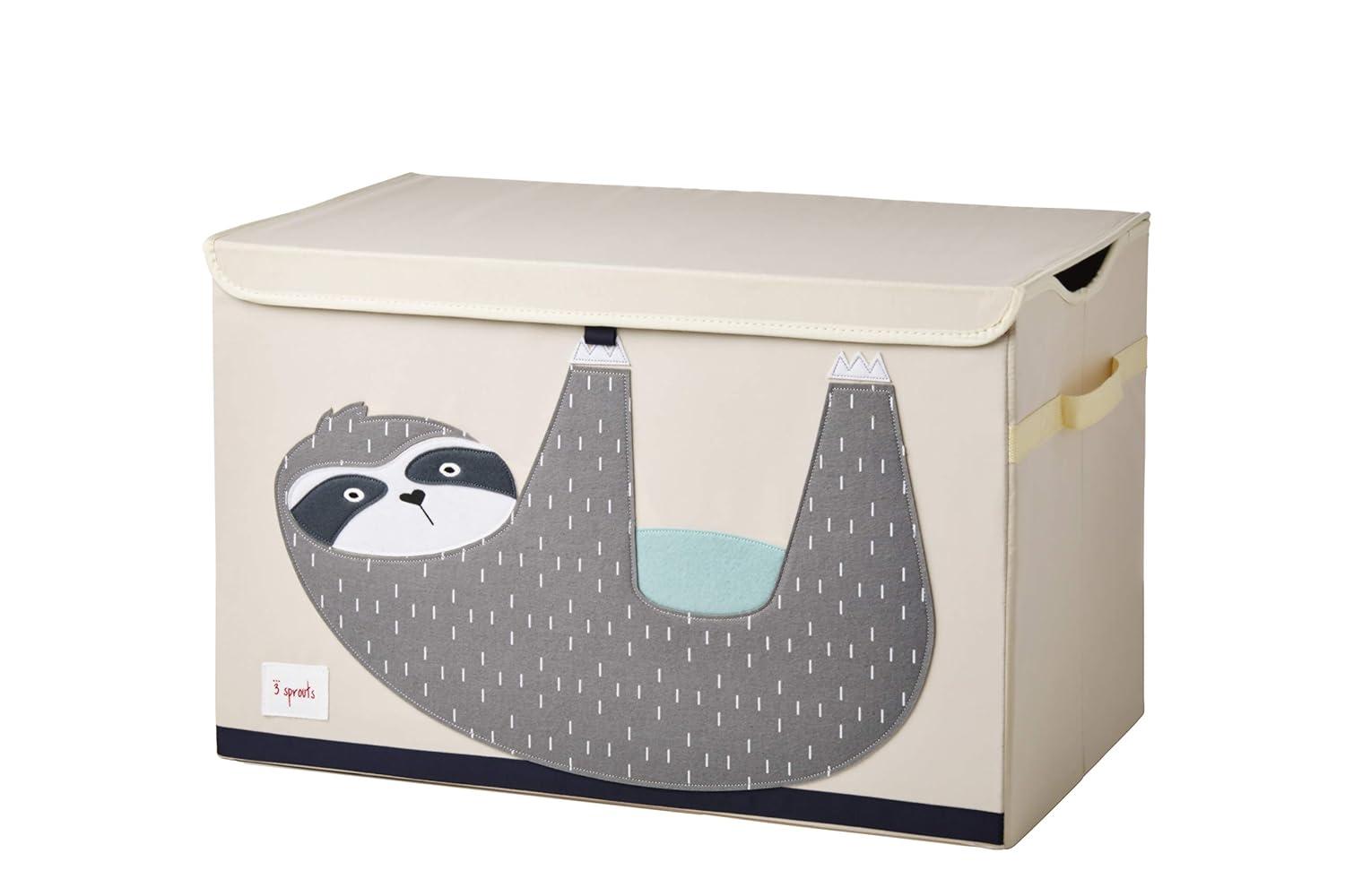 Large Beige and Gray Fabric Toy Chest with Sloth Design