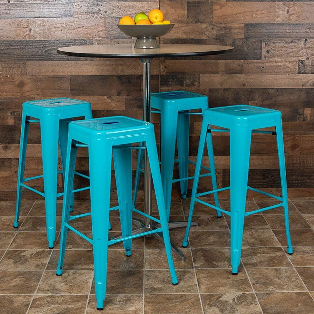 30'' High Backless Distressed Antique Blue Metal Indoor-Outdoor Barstool