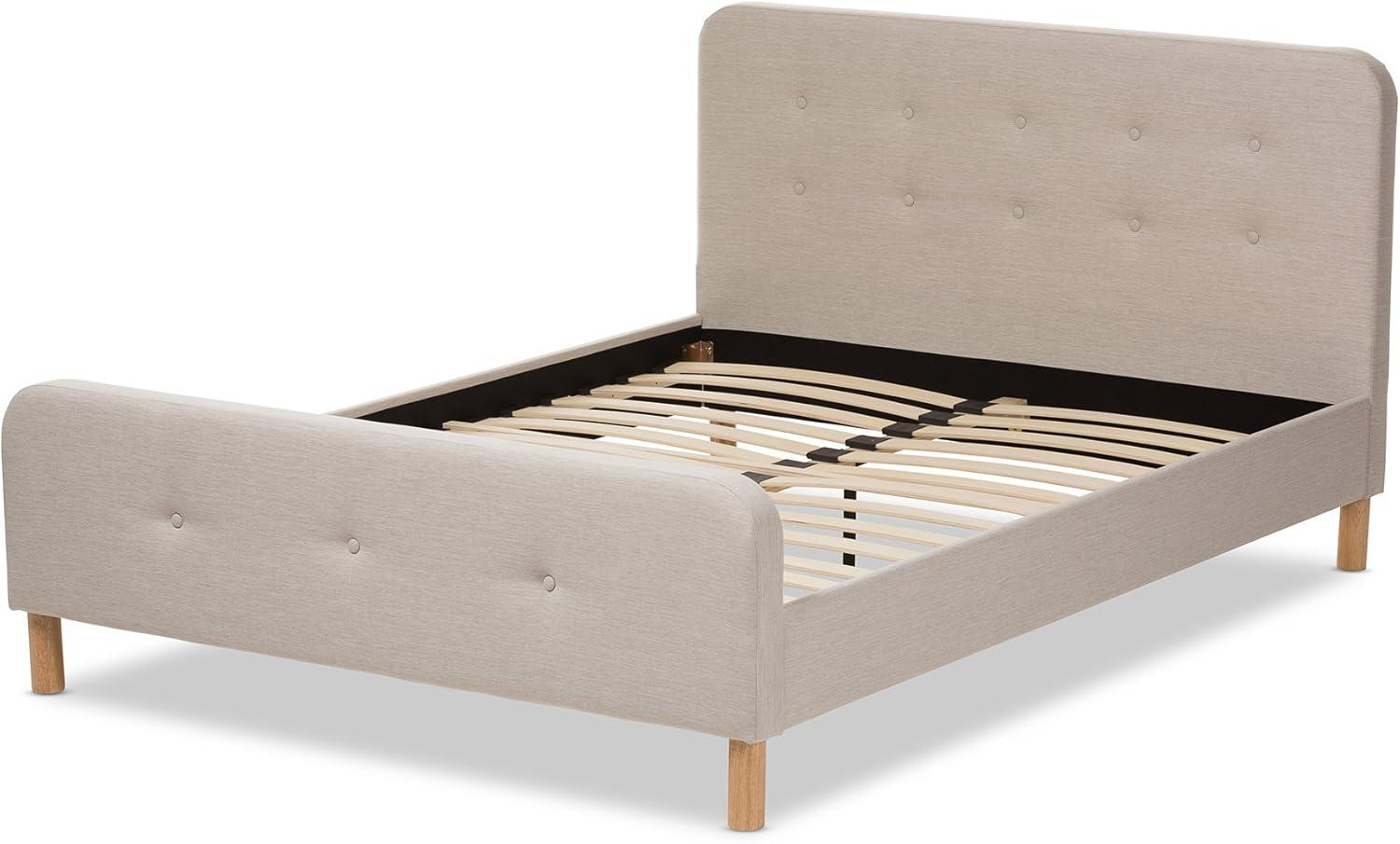 Light Beige Upholstered Full Platform Bed with Tufted Headboard