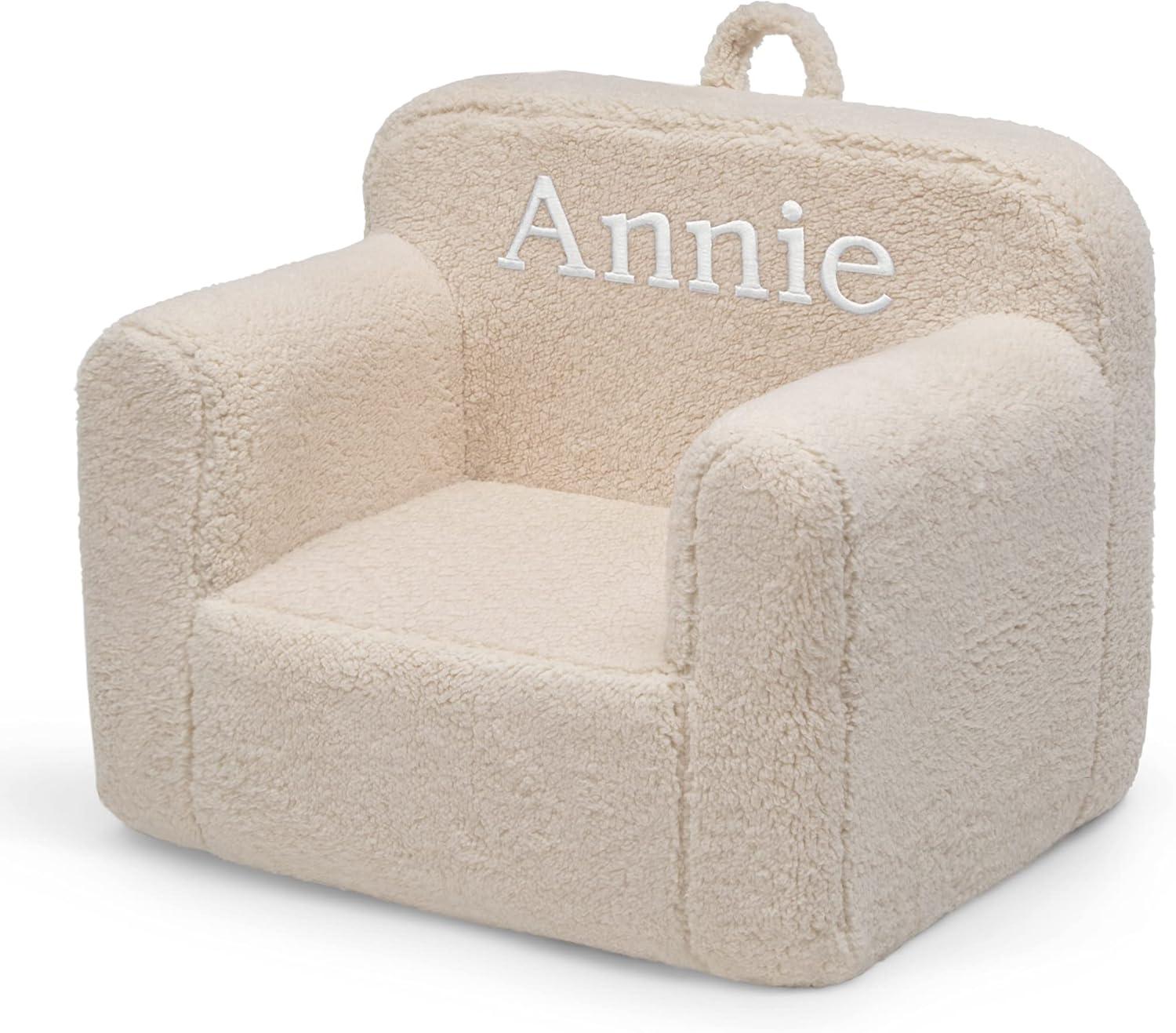 Cream Sherpa Kids Armchair with Personalized Name