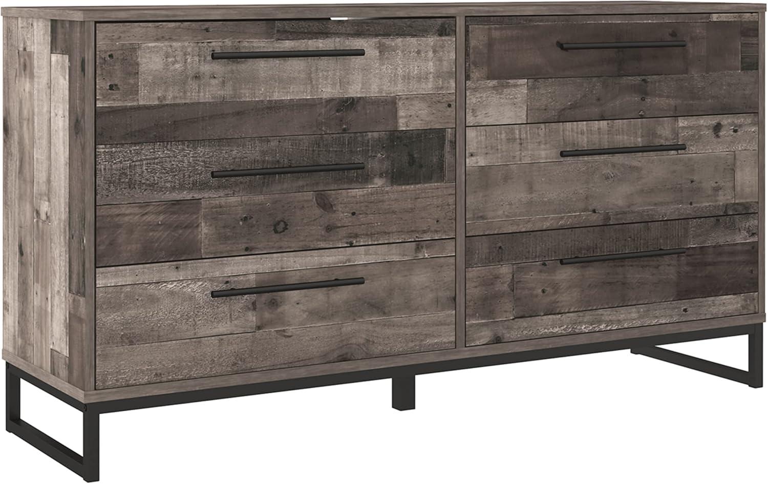 Neilsville Mid-Century 6-Drawer Dresser in Black and Gray