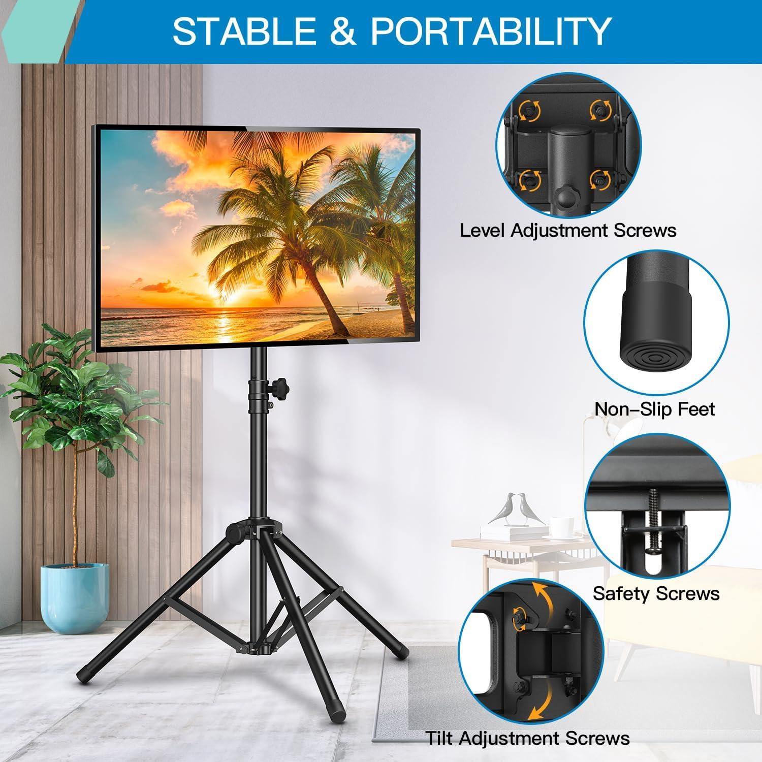 PERLESMITH Tripod TV Stand -Portable TV Stand for 37-85 Inch LED LCD OLED Flat Screen TVs-Height Adjustable Display Floor TV Stand with VESA 600x400mm, Holds up to 110lbs PSTM2