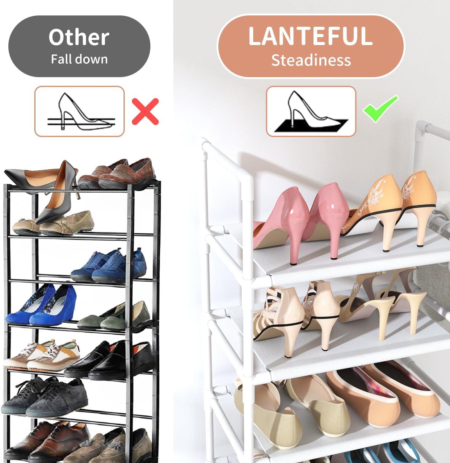 White 10-Tier Tall Stackable Shoe Rack with Hooks