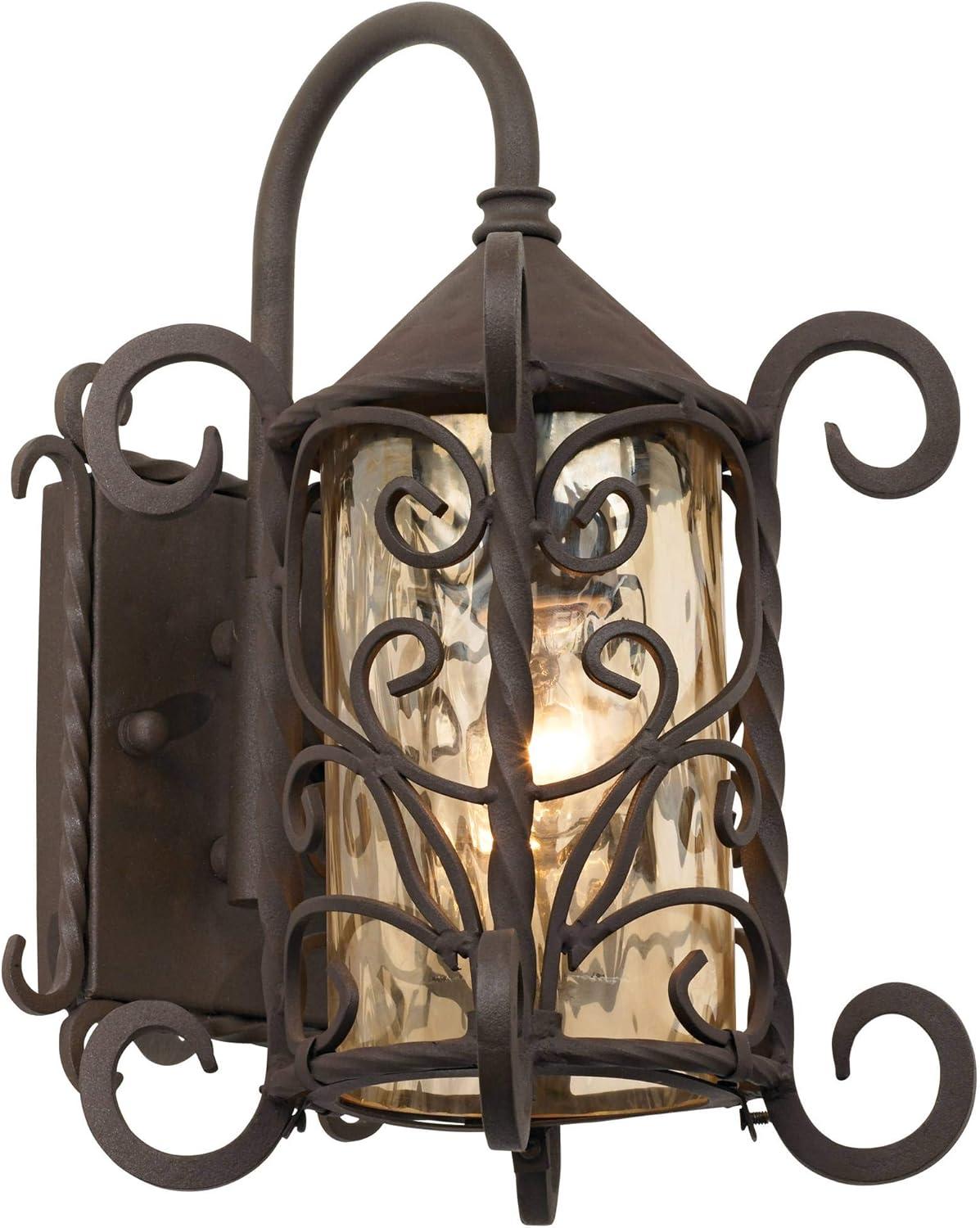 John Timberland Casa Seville Vintage Rustic Outdoor Wall Light Fixture Dark Walnut Scroll 13 1/4" Champagne Hammered Glass for Post Exterior Barn Deck