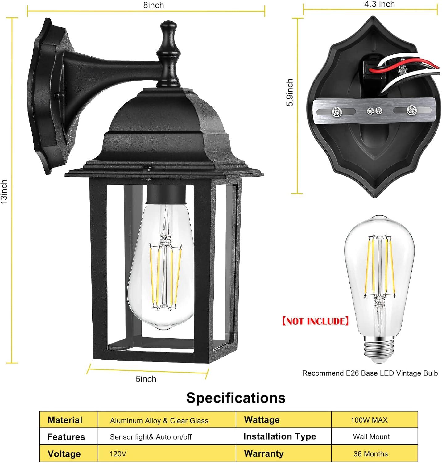 Outdoor Lights Fixtures Wall Sconce 2 Pack Black Porch Lights Outdoor Wall Lantern Decor Aluminum Anti-Rust Exterior Waterproof Outdoor Lights for House Patio Garage Front Door Entryway