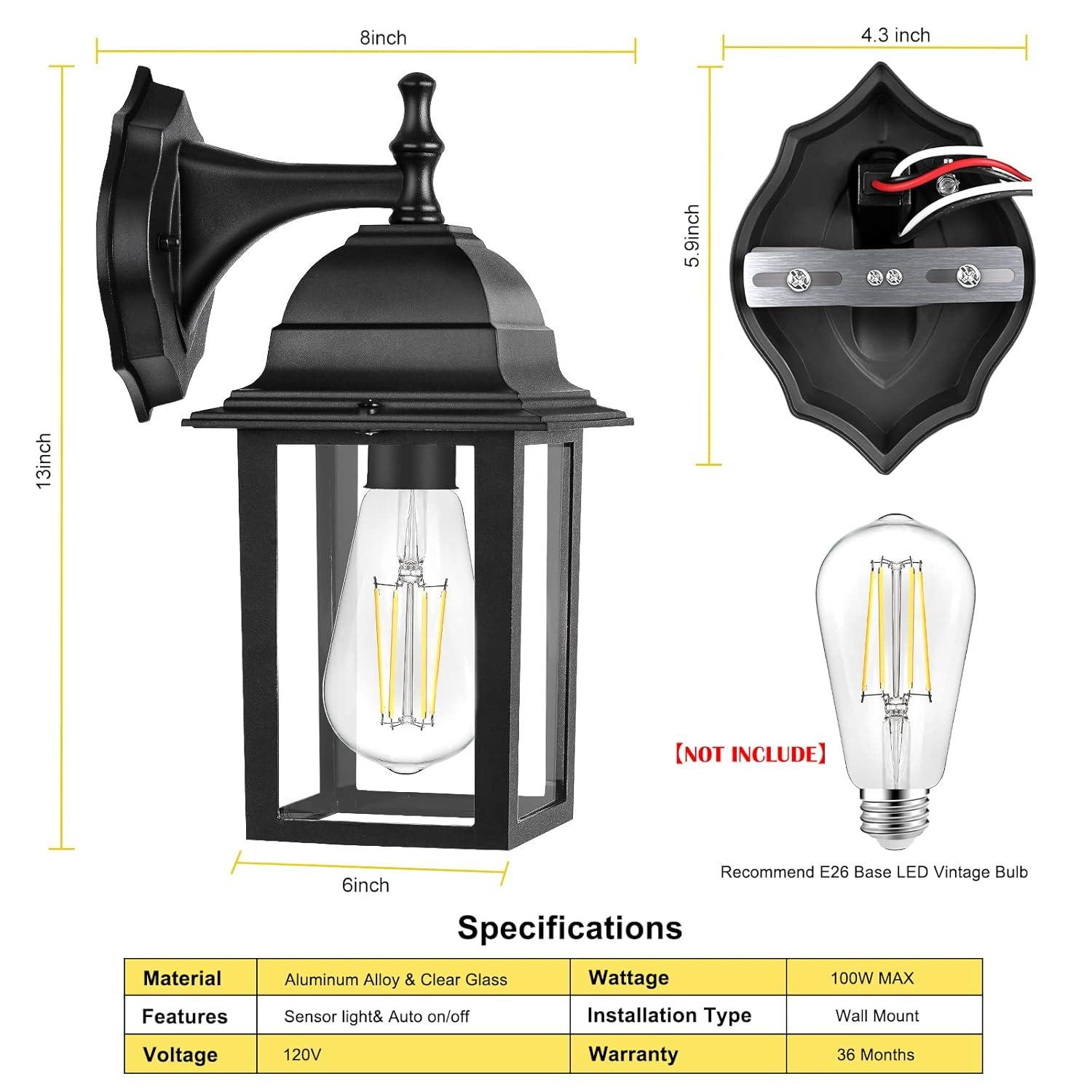 Outdoor Lights Fixtures Wall Sconce 2 Pack Black Porch Lights Outdoor Wall Lantern Decor Aluminum Anti-Rust Exterior Waterproof Outdoor Lights for House Patio Garage Front Door Entryway