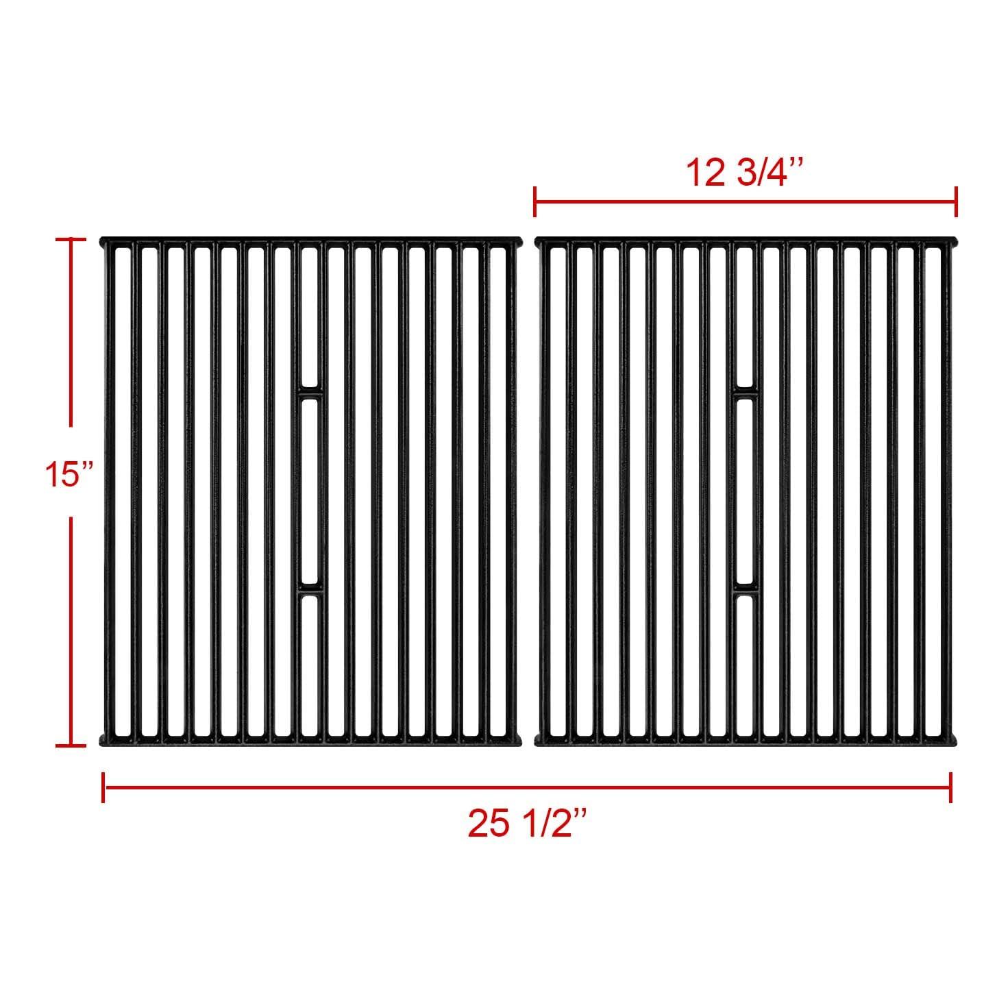 GGC 15 Inch Grill Grates Replacement for Broil King 9453-54, 9453-57, 9453-64, 9865-54, 9453-67, Broil-Mate, Silver Chef, Sterling Gas Grill, 2 PCS Cast Iron Cooking Grid Grates (15" x 12 3/4" Each)