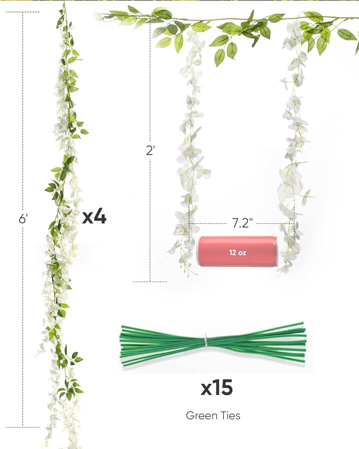 JACKYLED 40 Branches Wisteria Hanging Flowers 6 Feet Artificial White Vine Silk Wisteria Flowers Garland for Wedding Arch Party Garden Home Decor (4 Packs)
