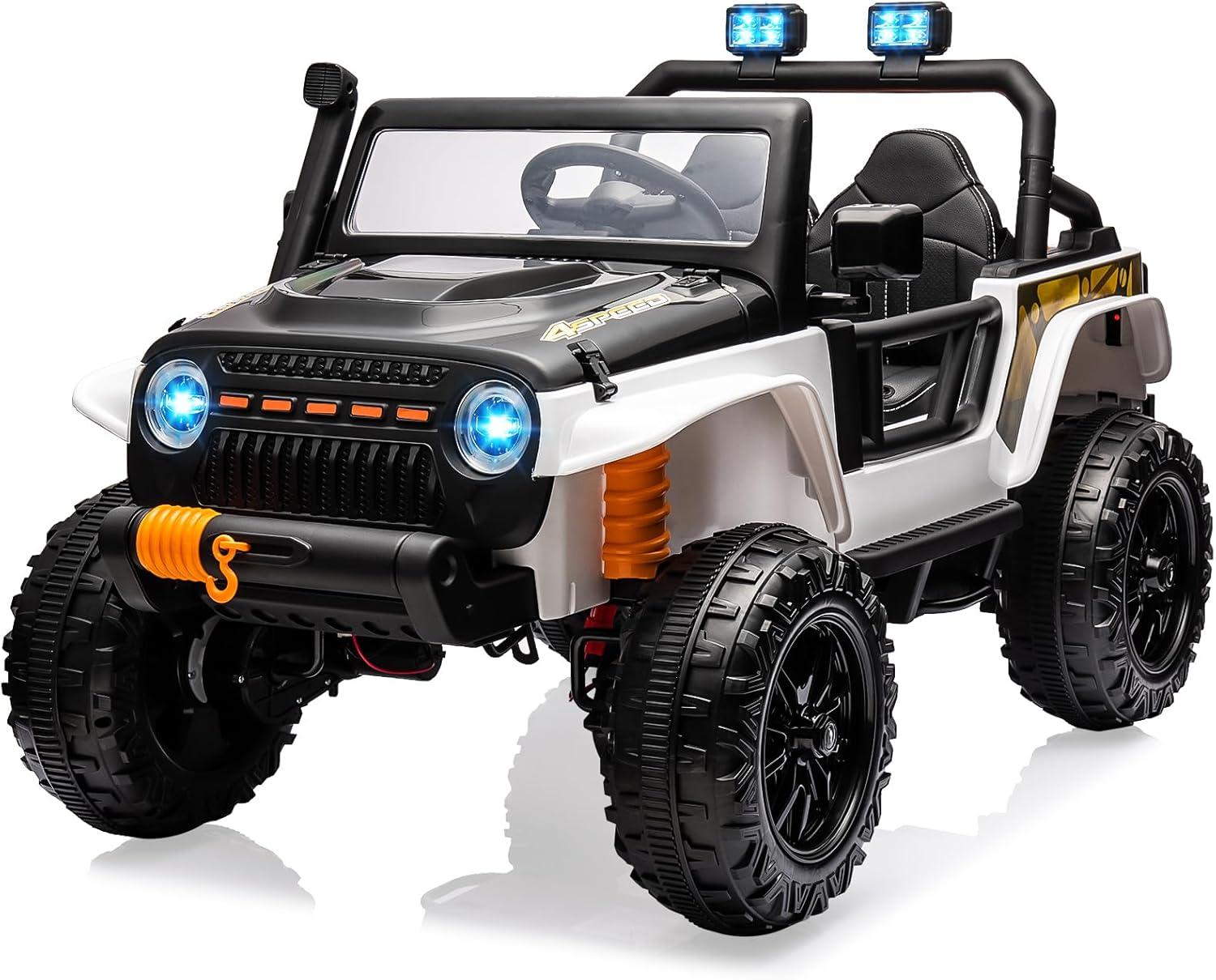 Telyswee Ride on Car for Kids with Parent Remote Control, 24V 4WD Battery Powered Electric Car, 2 Seater Ride On Truck, Kids Electric Vehicle, Suspension, LED Lights