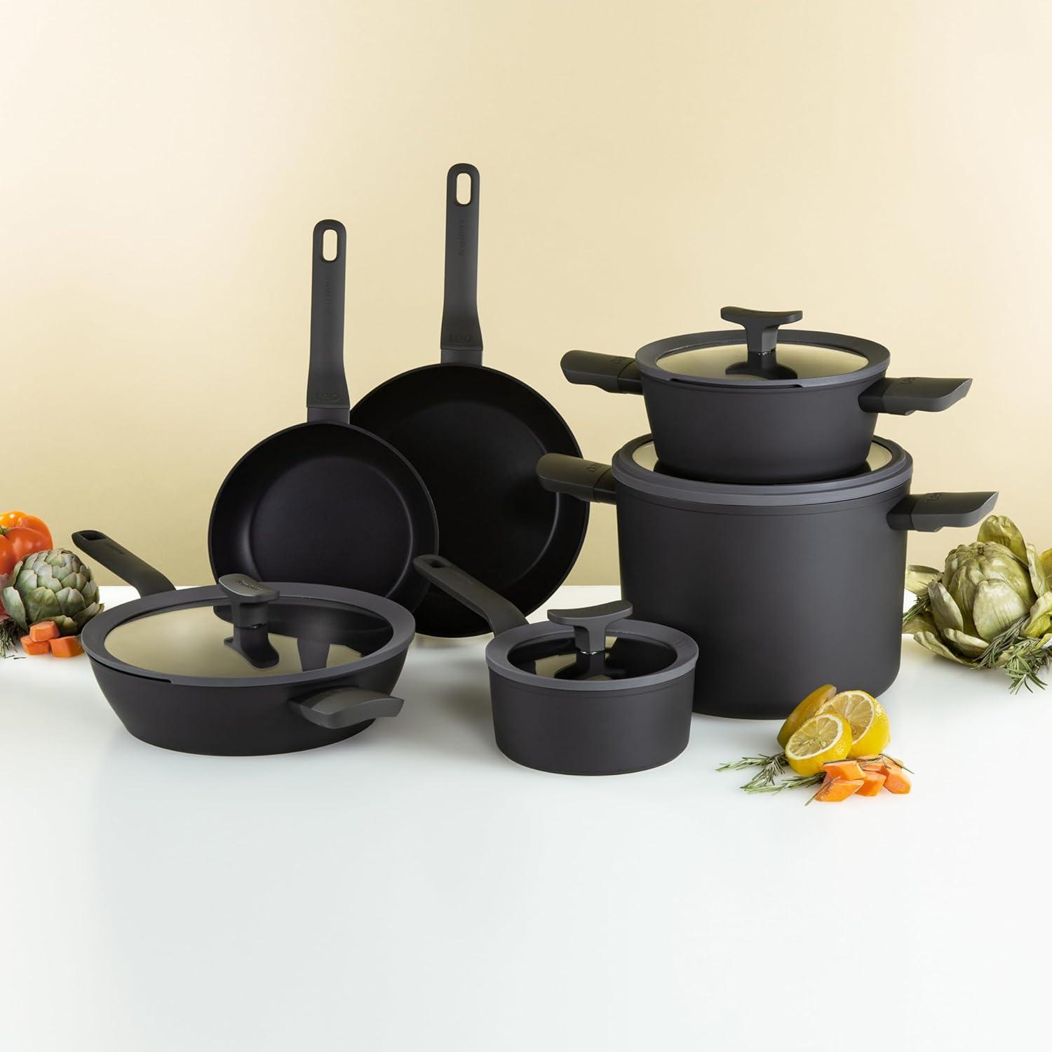 Black 10-Piece Non-Stick Aluminum Cookware Set with Glass Lids