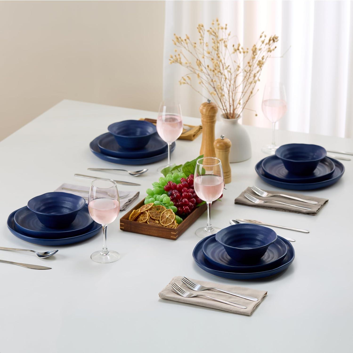 Navy Blue Ceramic Dinnerware Set, 12 Piece, Service for 4