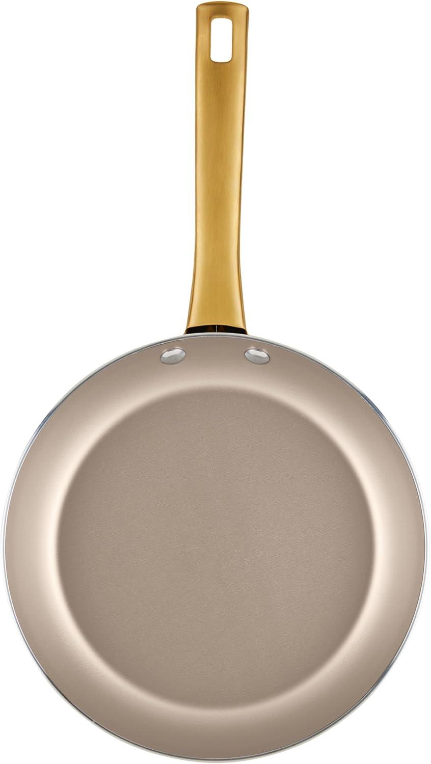 Champagne Nonstick Aluminum Cookware Set with Gold Handles, 12 Piece