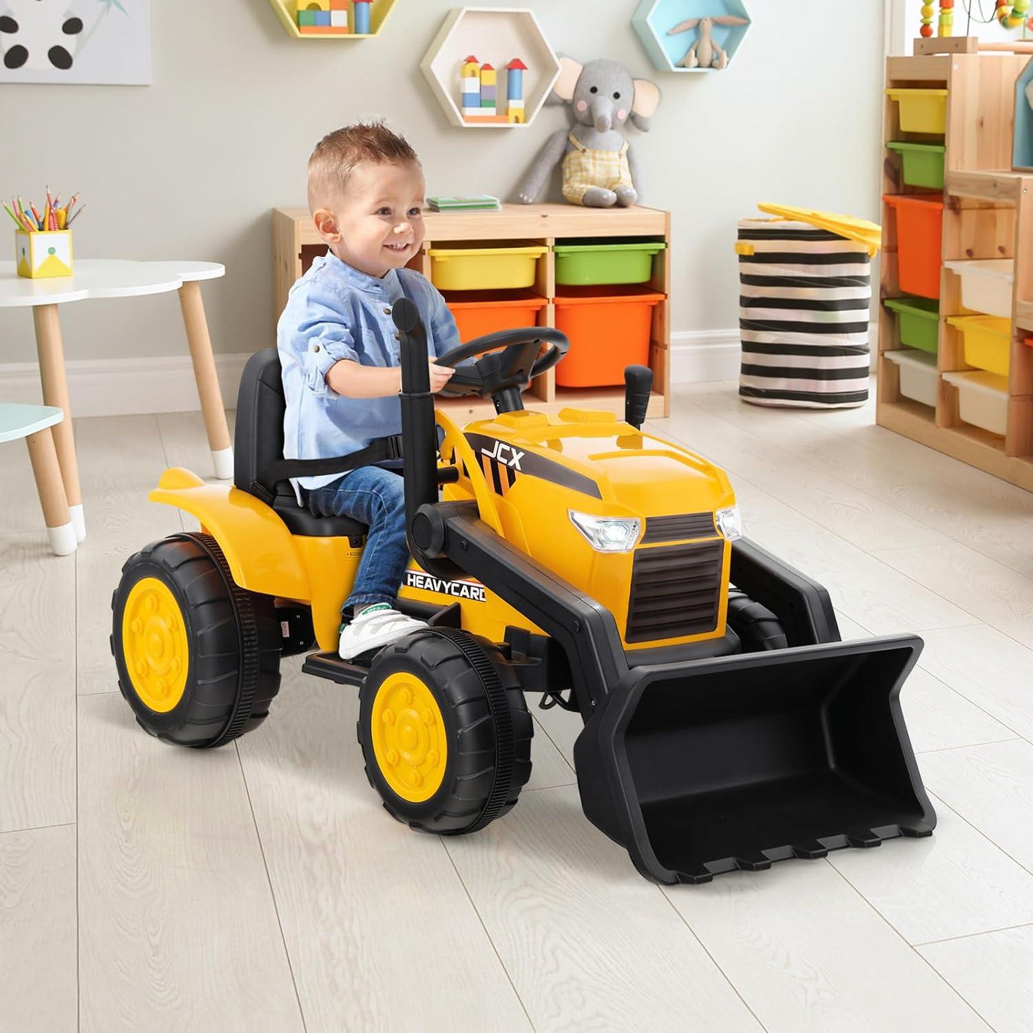 CIPACHO 12V Kid's Ride on Excavator with Adjustable Digging Bucket, 4WD Ride on Toys for Kids 3-8, Yellow