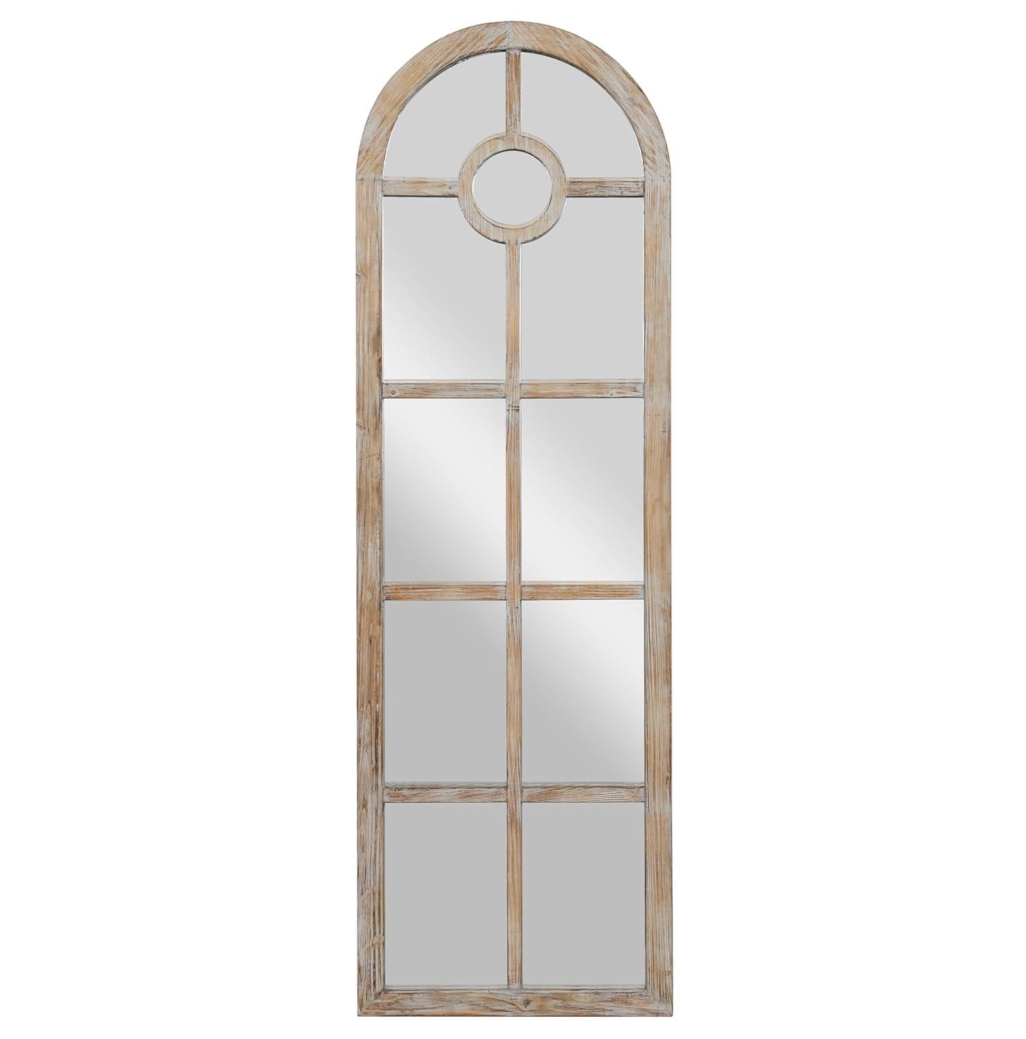 DecMode Contemporary Squre Wood Window Shaped Wall Mirror, 56"W x 44"H with Distressed Brass Colored Frame