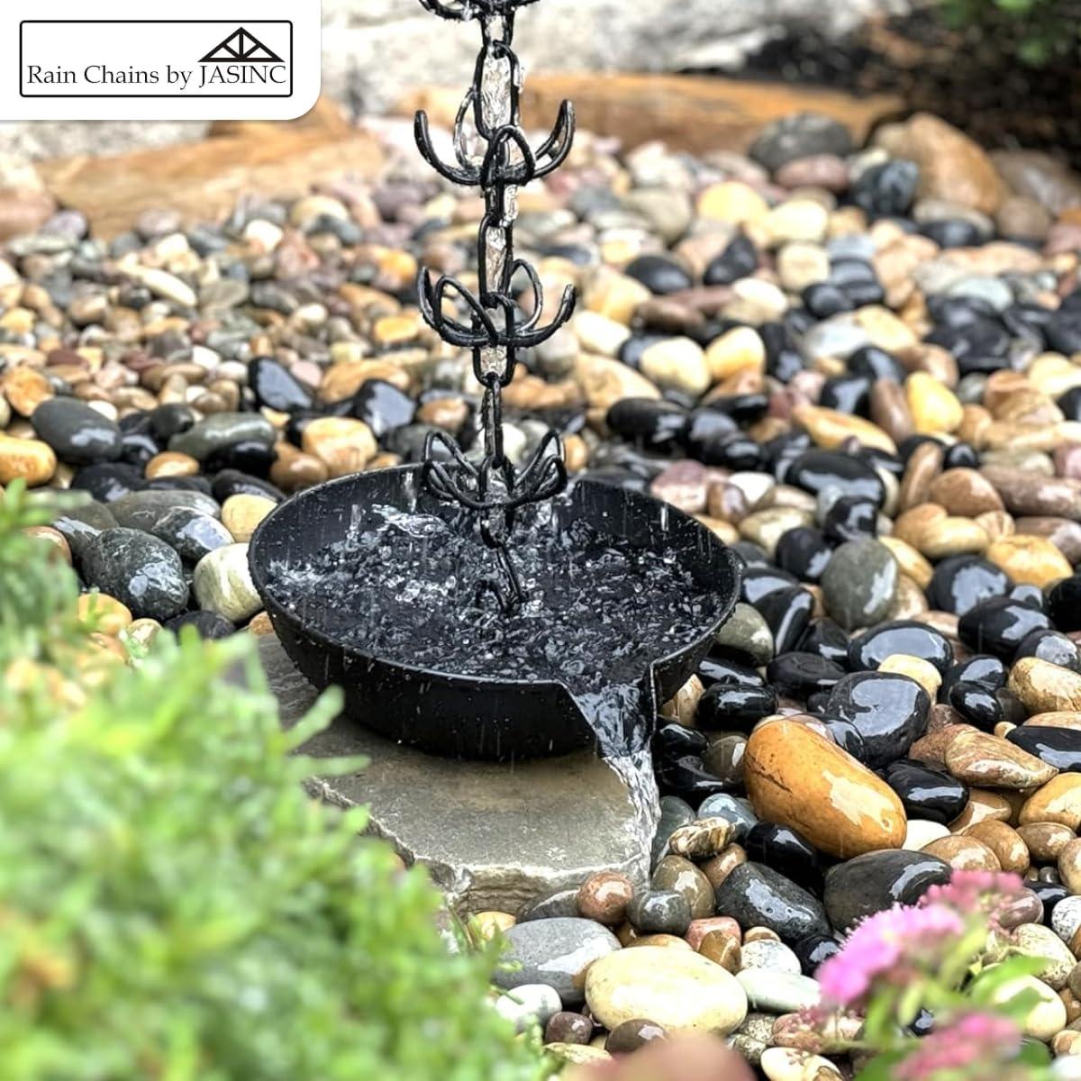 Rain Chains by JASINC 8.5 ft Lily Wire Rain Chain Black, Water Diverter, JAS1001BLK